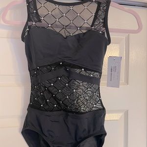 BNWT black leotard with rhinestones adult XS